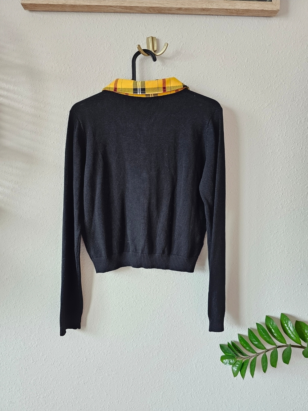 Collectif Black Cardigan with Yellow Tartan Collar - Picture 7 of 11